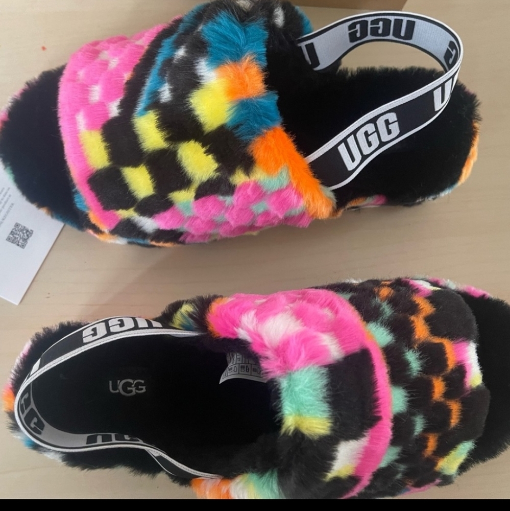 Ugg Plush Slippers Neon Checkerboard FLUFF YEAH !!!